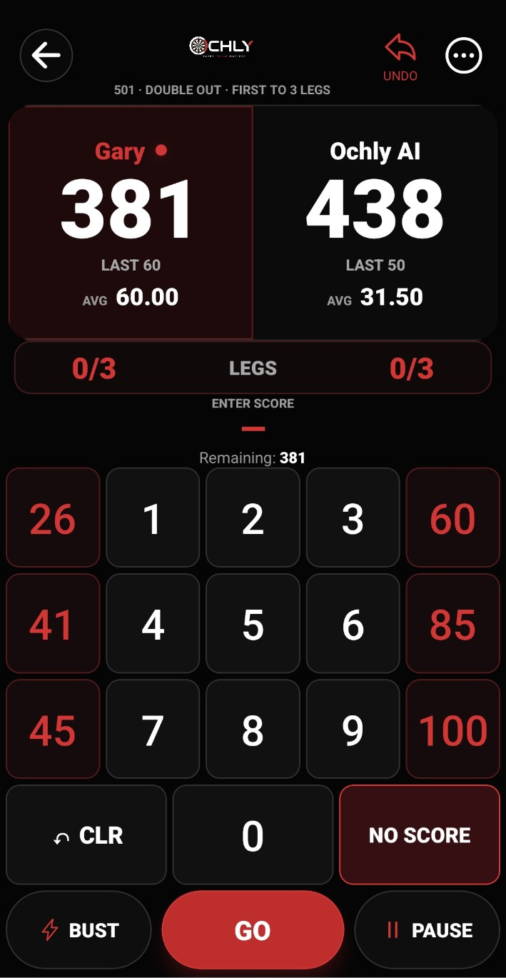 Ochly live match scoring screen